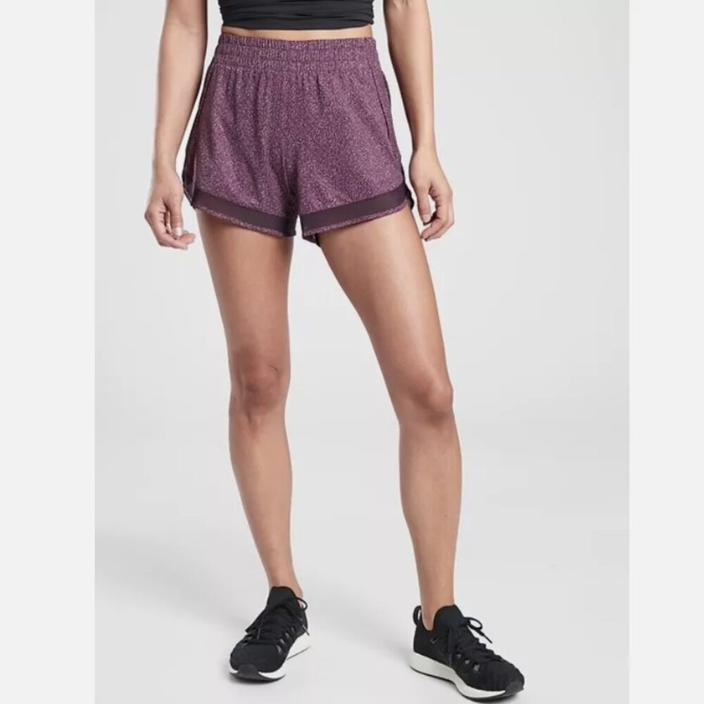 Athleta Printed Mesh Racer Run Short 4" Violet Static